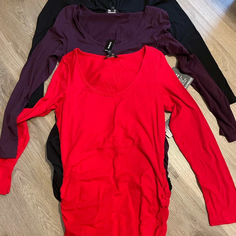 Elegant Women's Long Sleeve Dress- Red, Purple, and Black